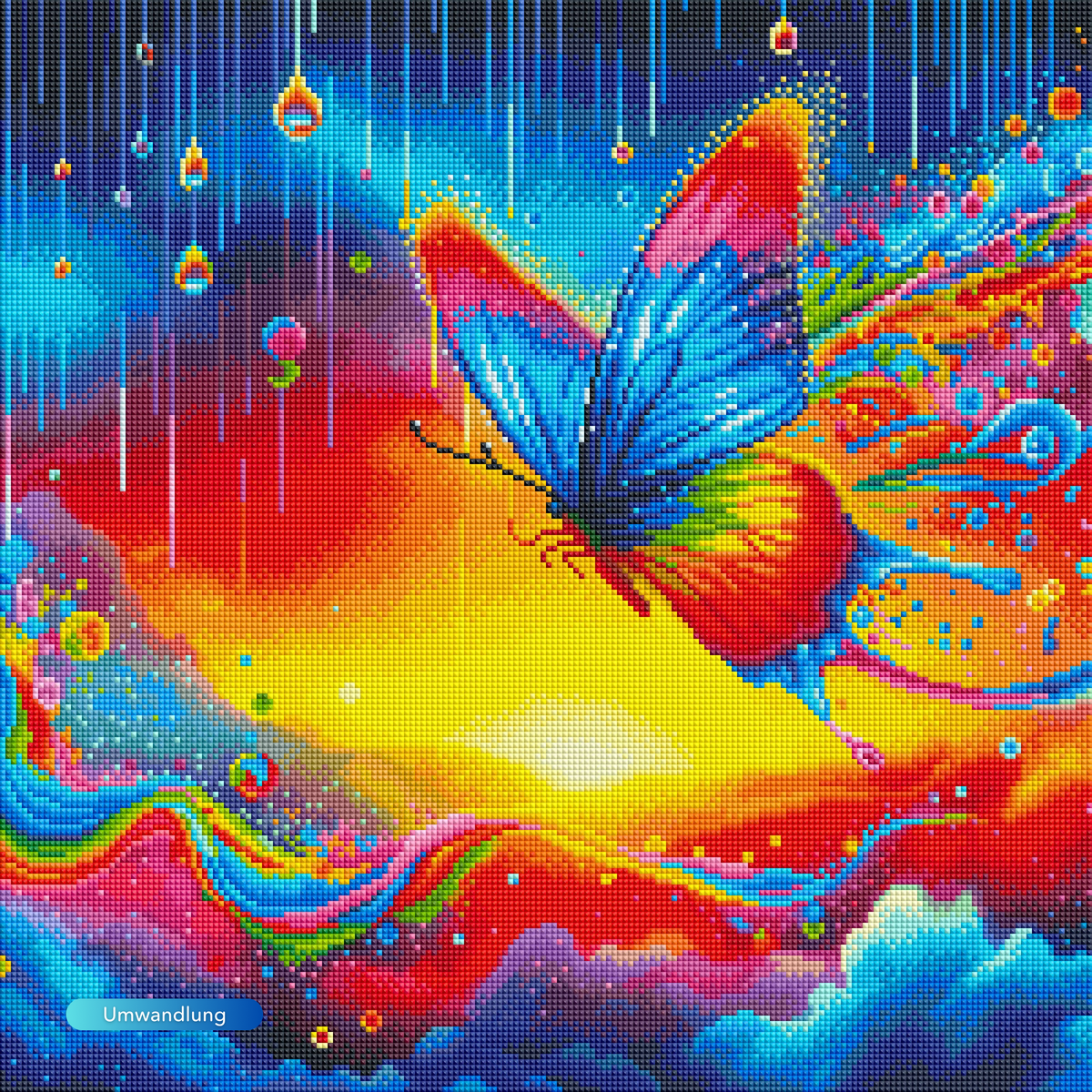 Diamond Painting Set Schmetterling im bunten Regenbogenfluss mit 100 Farben und glänzenden Steinen