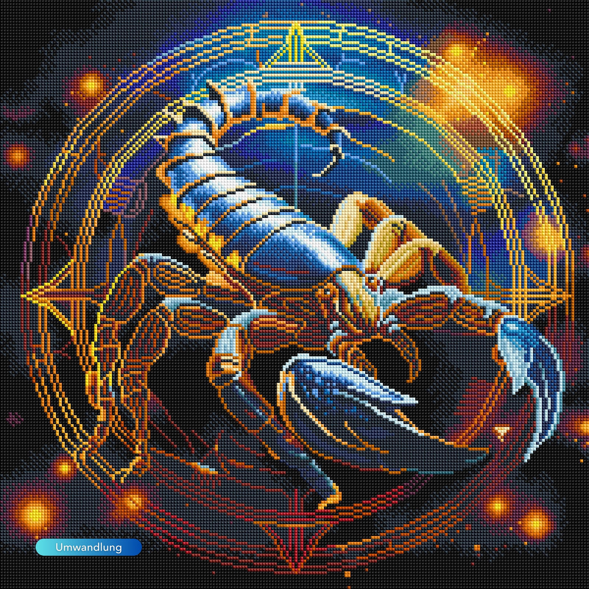 Diamond Painting Sternzeichen Skorpion mit glitzernden Steinen in buntem Fantasy-Design im 50x50cm Format