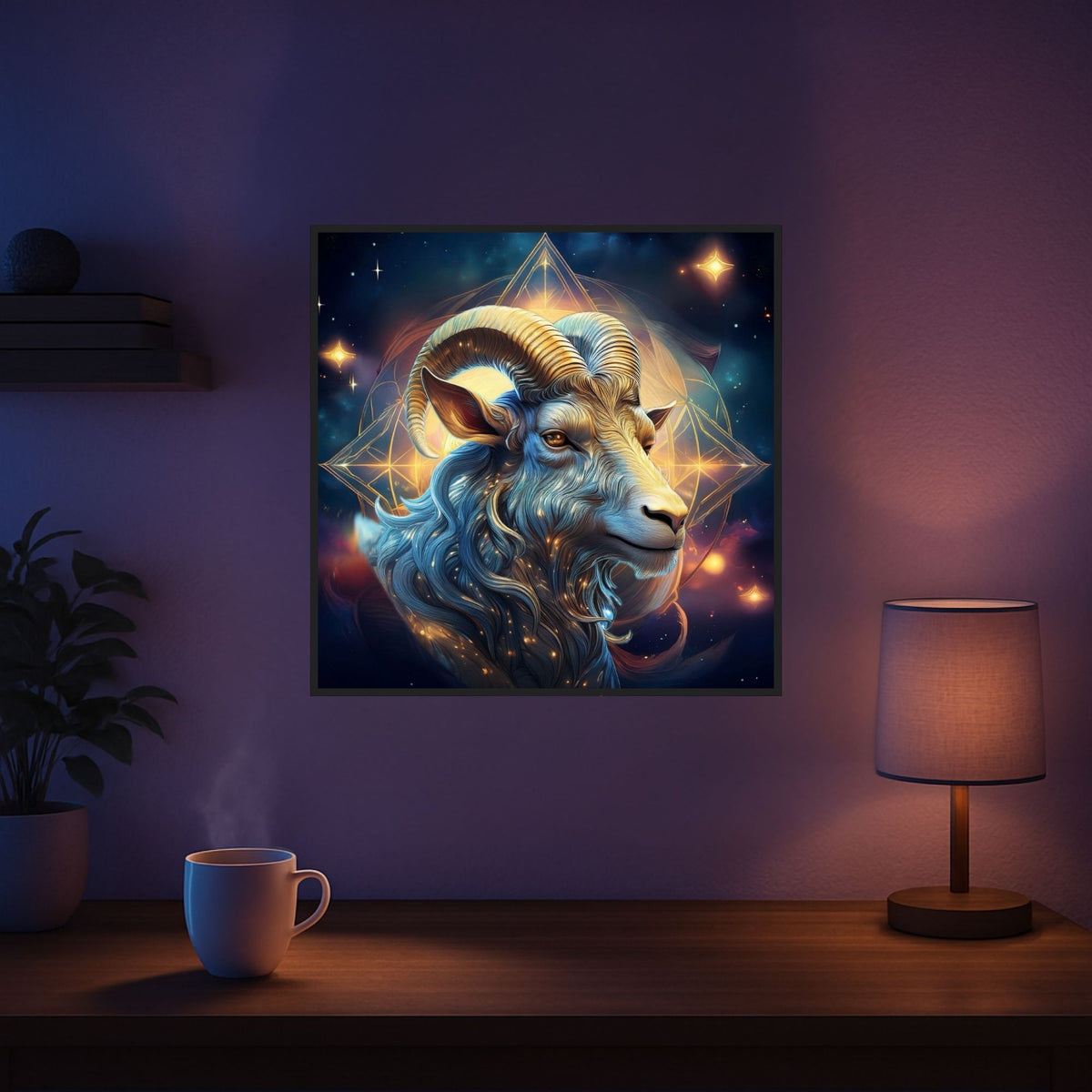 Diamond Painting Sternzeichen Steinbock als mystisches Tier-Motiv mit glitzernden Details für Heimdeko und Bastelfans.
