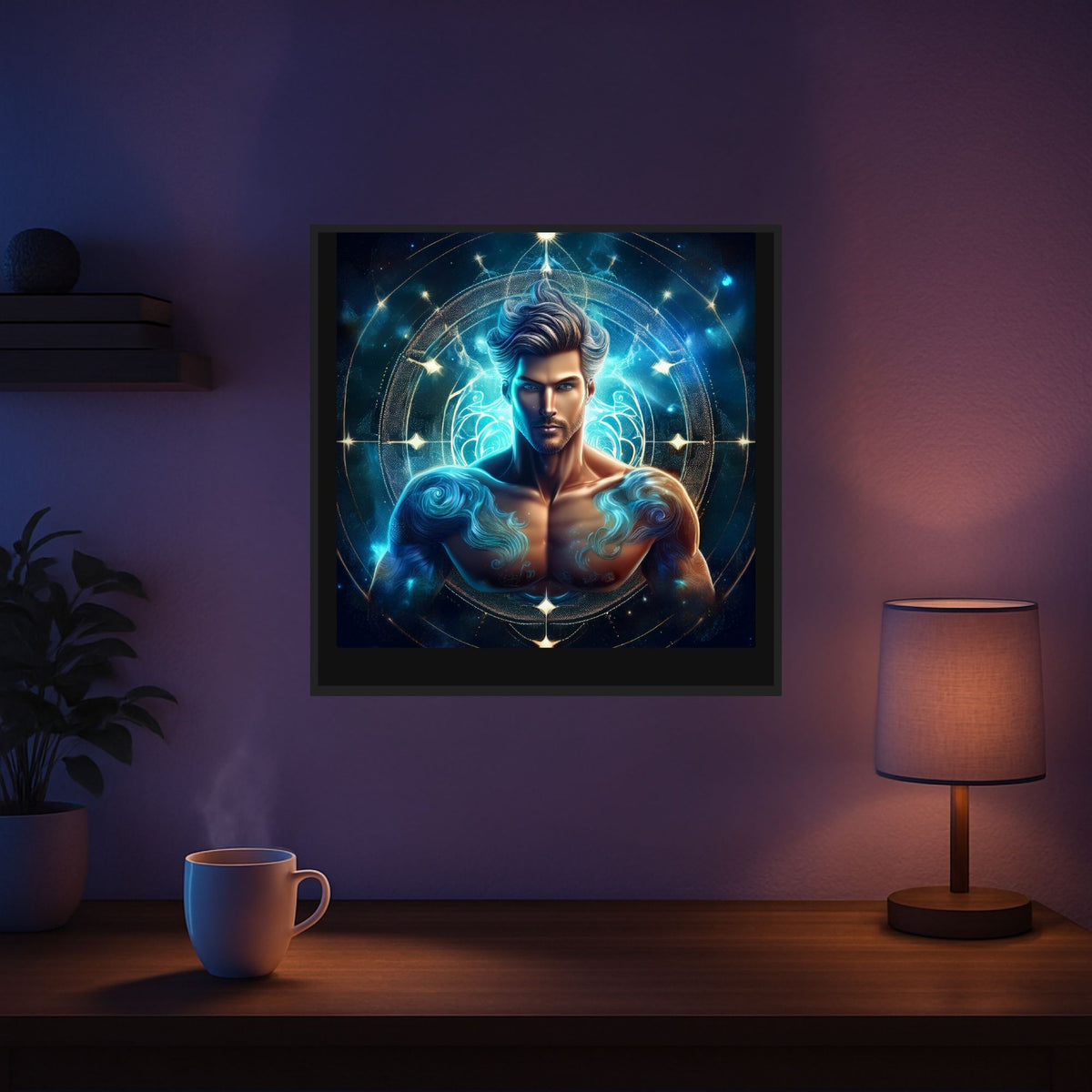 Diamond Painting Sternzeichen Wassermann mit leuchtenden AB-Steinen und mystischem Fantasy-Design im 50x50cm Format.