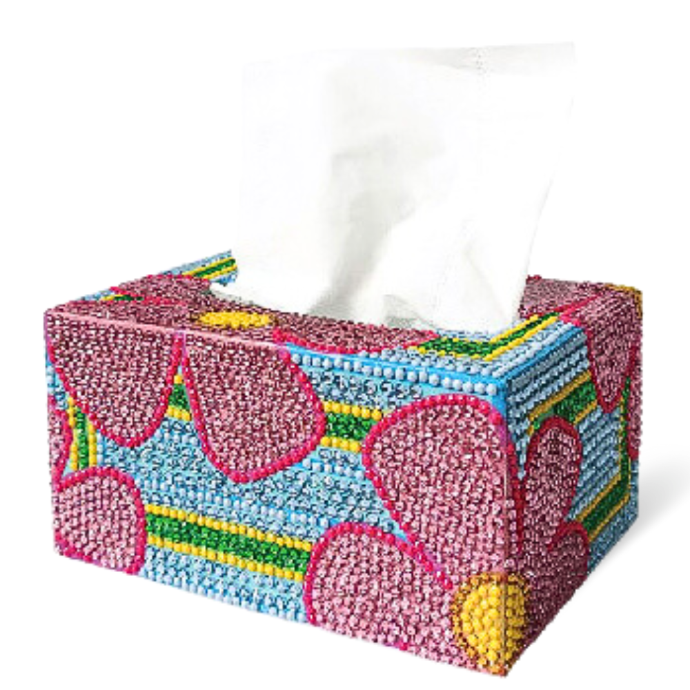 Funkelnde Taschentücherbox mit Blumen-Design verziert mit runden Strasssteinen als DIY Diamond Painting Set