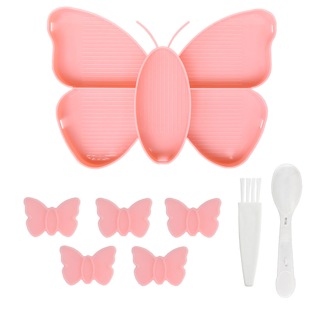 Rosa Diamond Painting Schiffchen Set in Schmetterlingsform mit Ablagefächern, Pinsel und Löffel für Diamanten