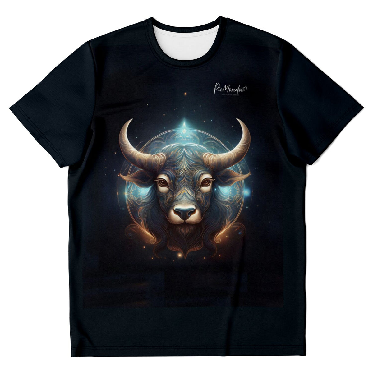 Schwarzes T-Shirt mit mystischem Sternzeichen Stier Motiv im Stil unserer Diamond Painting und Malen nach Zahlen Designs