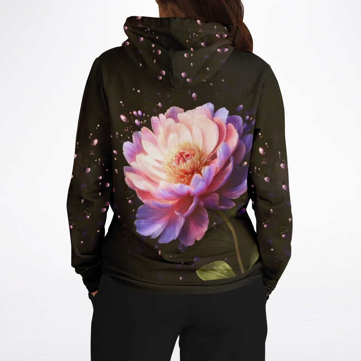 Dreamer Hoodie mit Flüstern der Pfingstrose Motiv, hochwertiger All-Over-Print als Ergänzung zu Diamond Painting Kunst