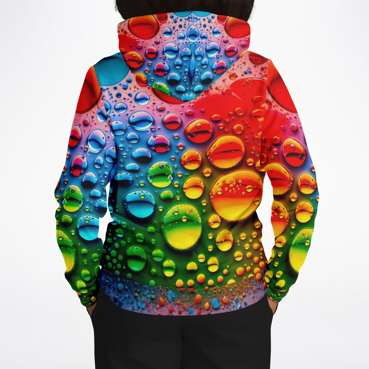 Bunter Dreamer Hoodie mit abstraktem Regenbogen-Wassertropfen-Muster, perfekt für Fans von Diamond Painting und DIY-Design.