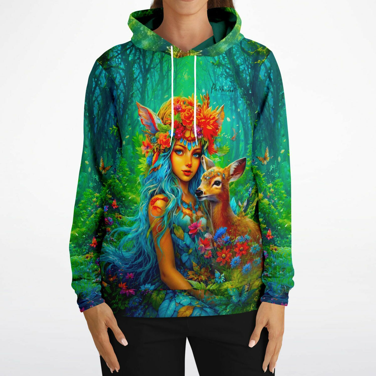 Dreamer Hoodie Waldmädchen mit lebendigem Wald-Motiv im Stil von Diamond Painting und Malen nach Zahlen Kunstwerken