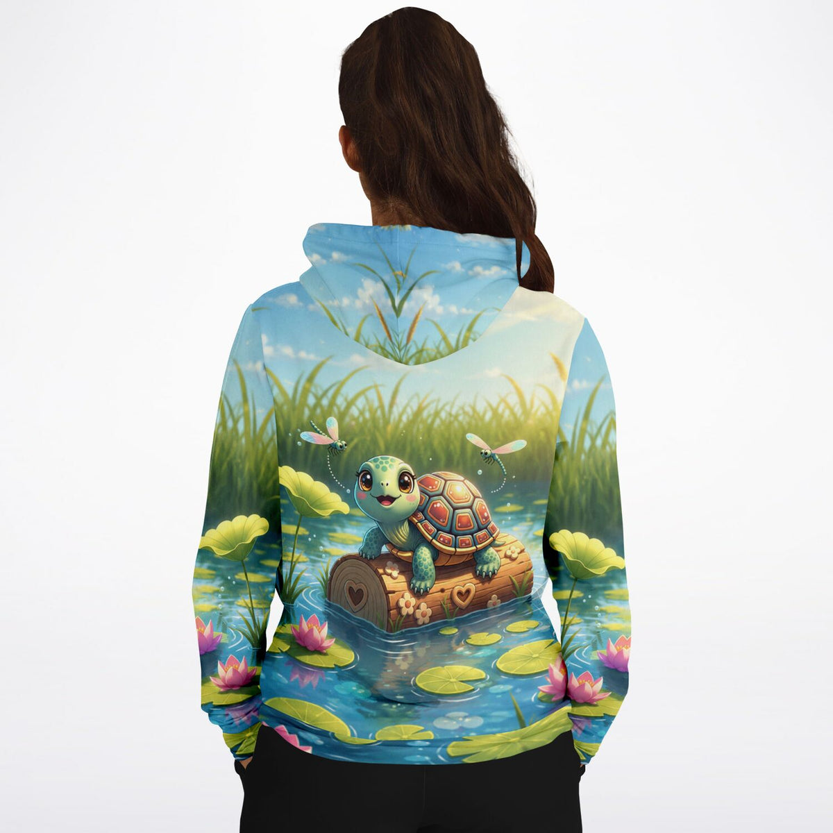 Hoodie mit süßem Schildkrötenmädchen Karla Design, passend zu beliebten Diamond Painting und Malen nach Zahlen Motiven.