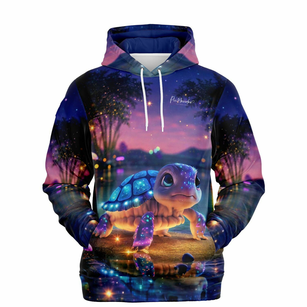 Dreamer Hoodie mit leuchtendem Sparkling Turtle Motiv, inspiriert durch Diamond Painting und Malen nach Zahlen Kunst
