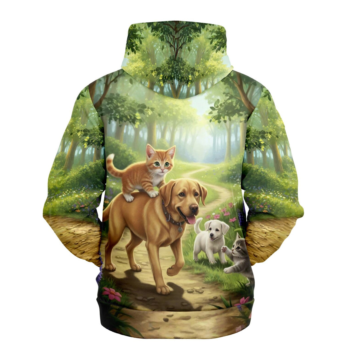 Dreamer Hoodie mit Waldspaziergang Motiv, Welpen und Kätzchen, passend zu Diamond Painting und Malen nach Zahlen Stil