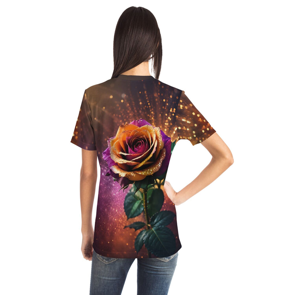 T-Shirt mit buntem Rosen-Motiv im Stil von Diamond Painting Kunstwerken und kreativem Malen nach Zahlen Design