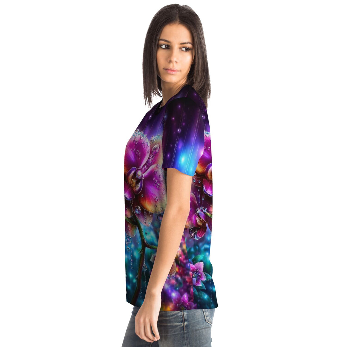 Dreamer T-Shirt Regenkuss mit farbenfrohem Orchideen-Design im Stil von Diamond Painting und Malen nach Zahlen Motiven
