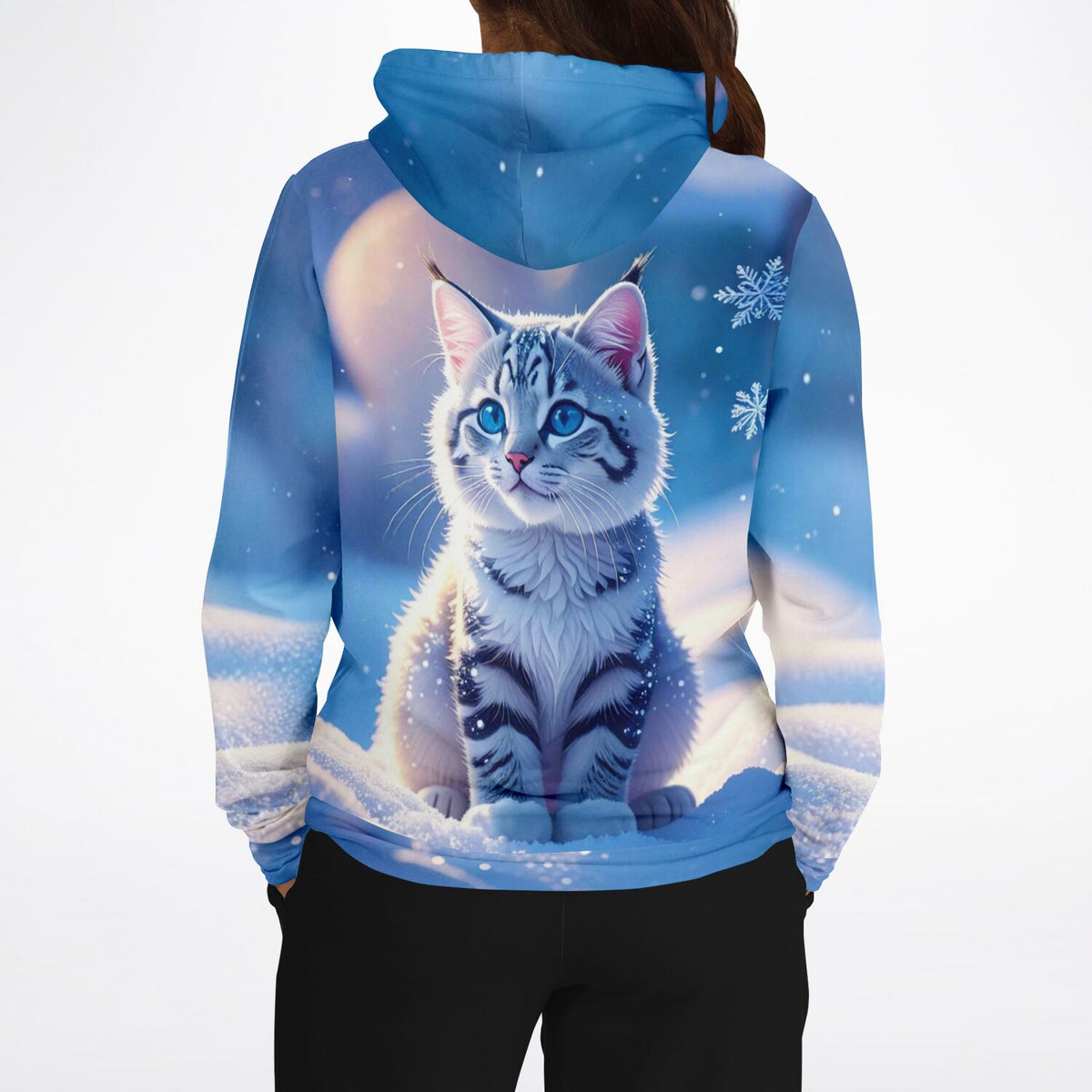 Dreamer Hoodie Schneegeist mit Katzen-Motiv in Winterlandschaft, passend zu Diamond Painting und Malen nach Zahlen Stil
