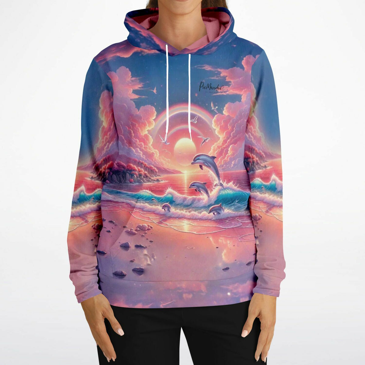 Dreamer Hoodie Pinkes Meeresrauschen mit Delfin-Motiv im Stil unserer Diamond Painting und Malen nach Zahlen Kunstwerke