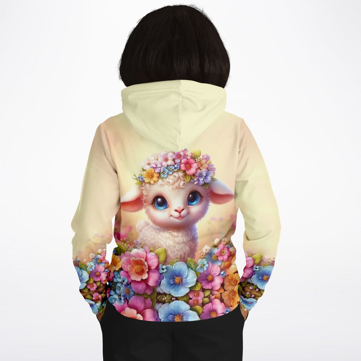 Hoodie mit niedlichem Osterlämmchen Motiv und Blumen, ideal für Fans von Diamond Painting und Malen nach Zahlen Designs