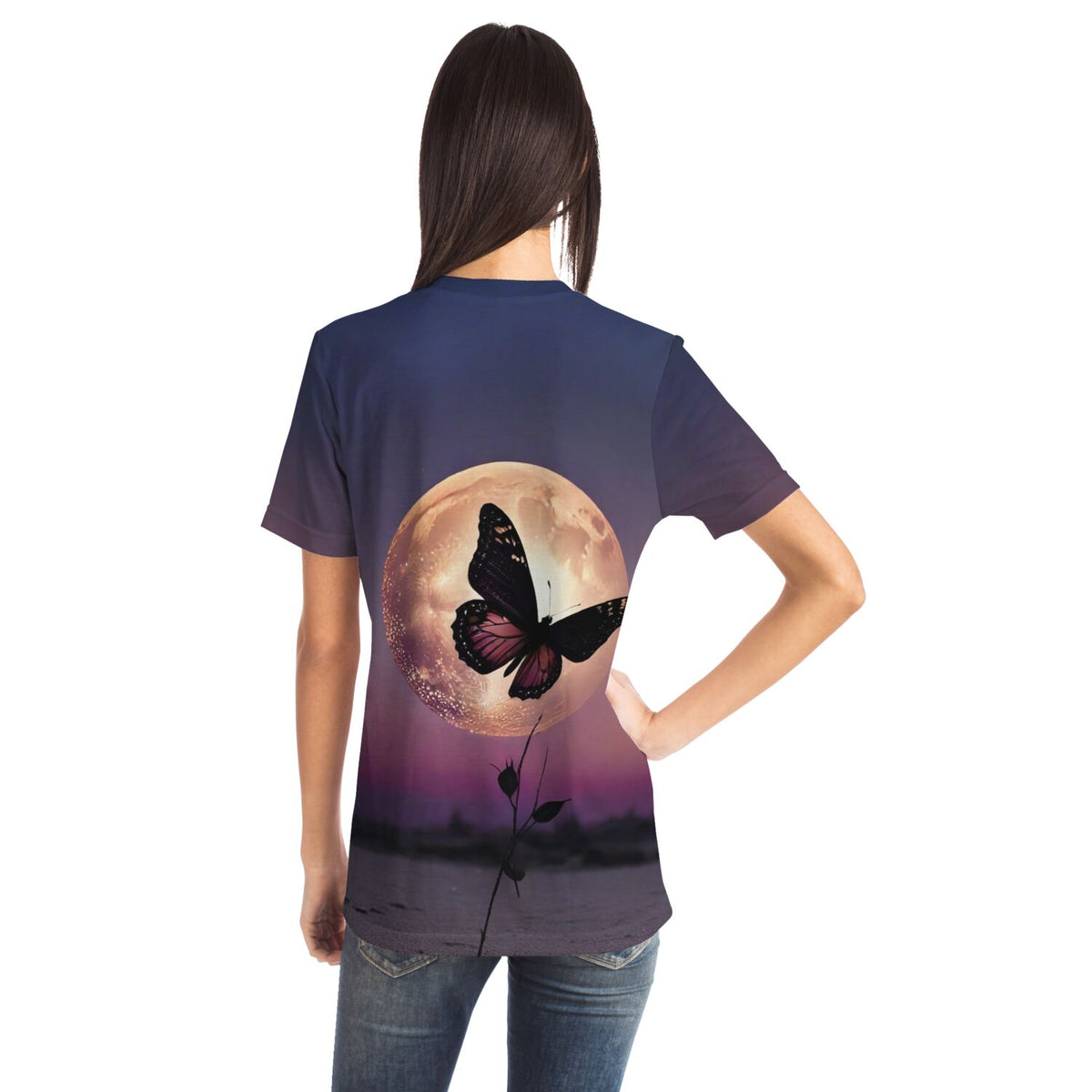 Dreamer T-Shirt Nightfly mit Schmetterling vor Vollmond Motiv in hochwertigem Design für Fans von Diamond Painting