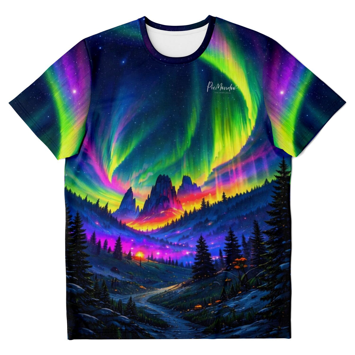 T-Shirt mit buntem Polarlicht-Motiv, inspiriert von Diamond Painting und Malen nach Zahlen Kunstwerken