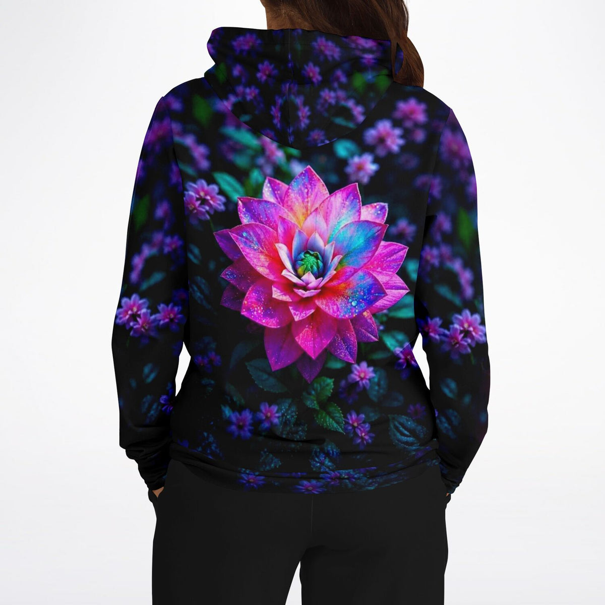 Dreamer Hoodie Sternenstaub Lotus mit farbenfrohem Blumen-Design im Stil von Diamond Painting Kunst