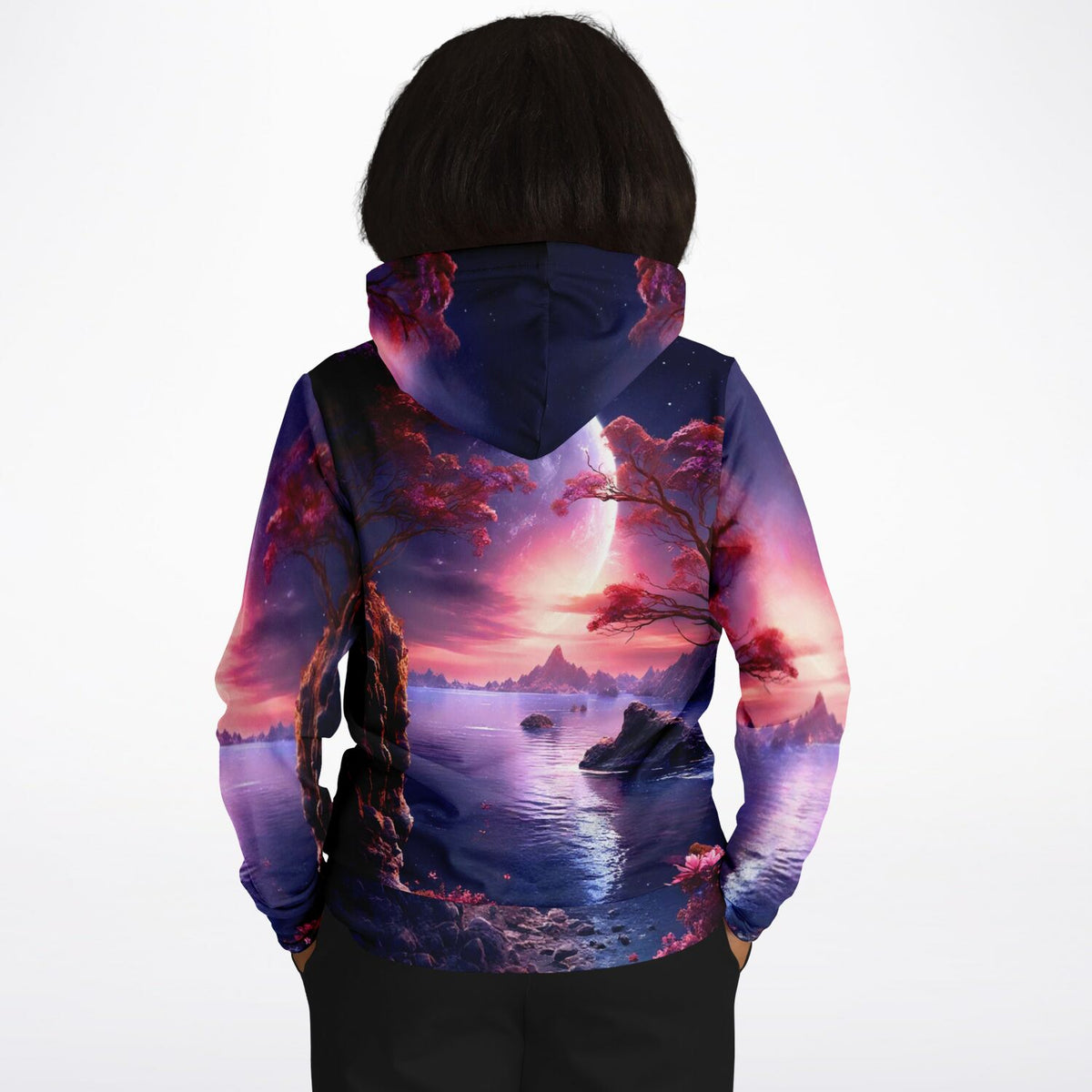 Dreamer Hoodie Traum von Lunara mit mystischer Mond-Landschaft und farbenfrohem All-Over-Print Design