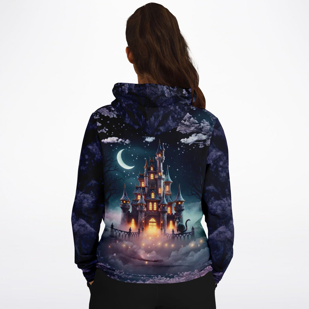 Hoodie mit Nachtschloss Motiv, inspiriert durch Diamond Painting und Malen nach Zahlen Designs