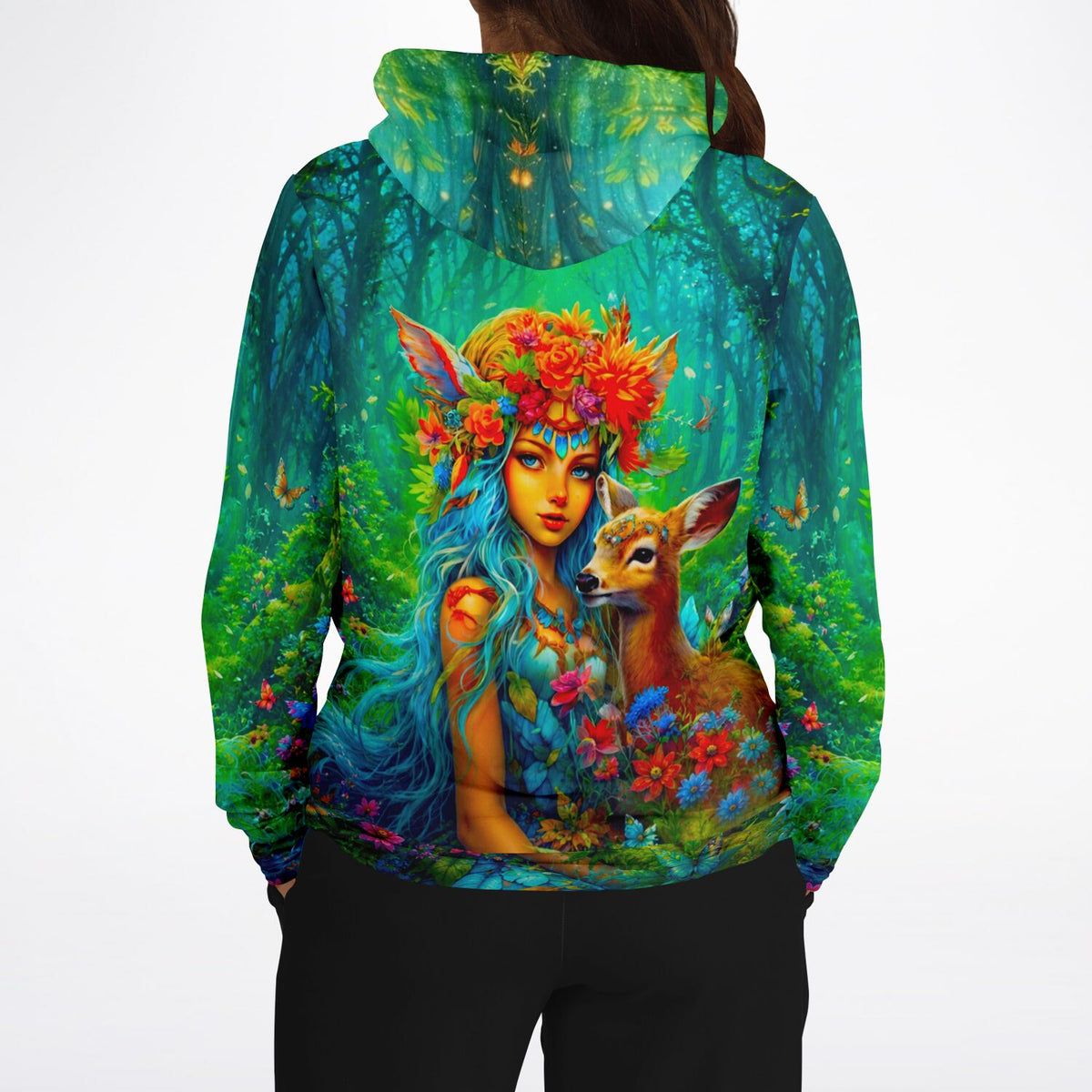 Dreamer Hoodie mit Waldmädchen Motiv, perfekt für Fans von Diamond Painting und Malen nach Zahlen Kunstwerken.