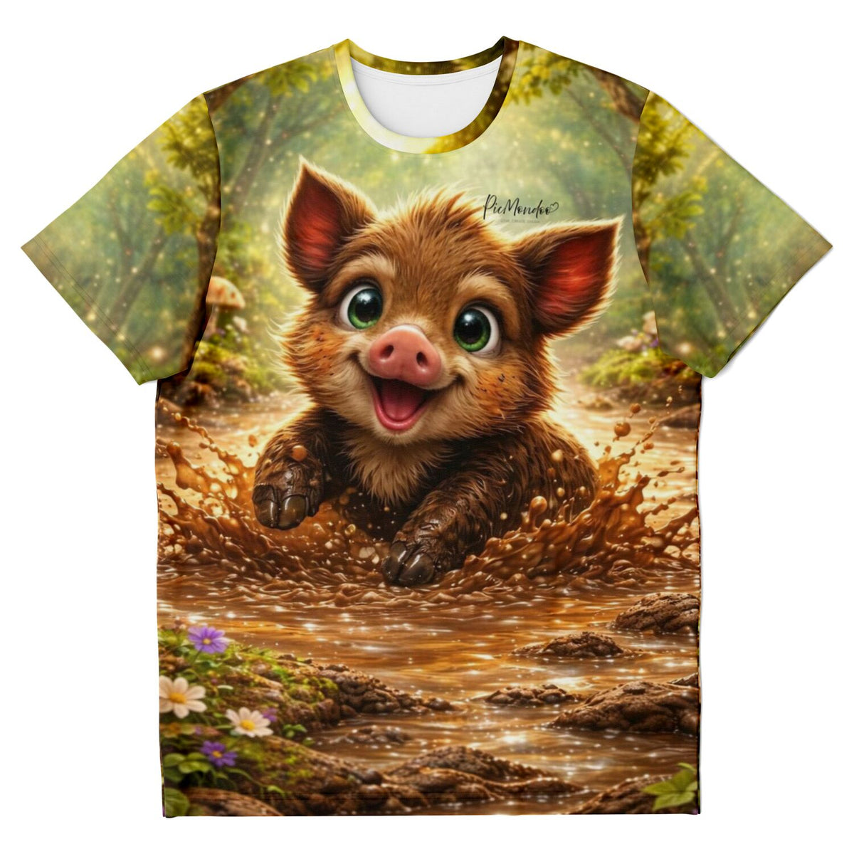 T-Shirt mit süßem Wildschwein-Motiv im Schlamm, Design inspiriert von Diamond Painting und Malen nach Zahlen Kunst