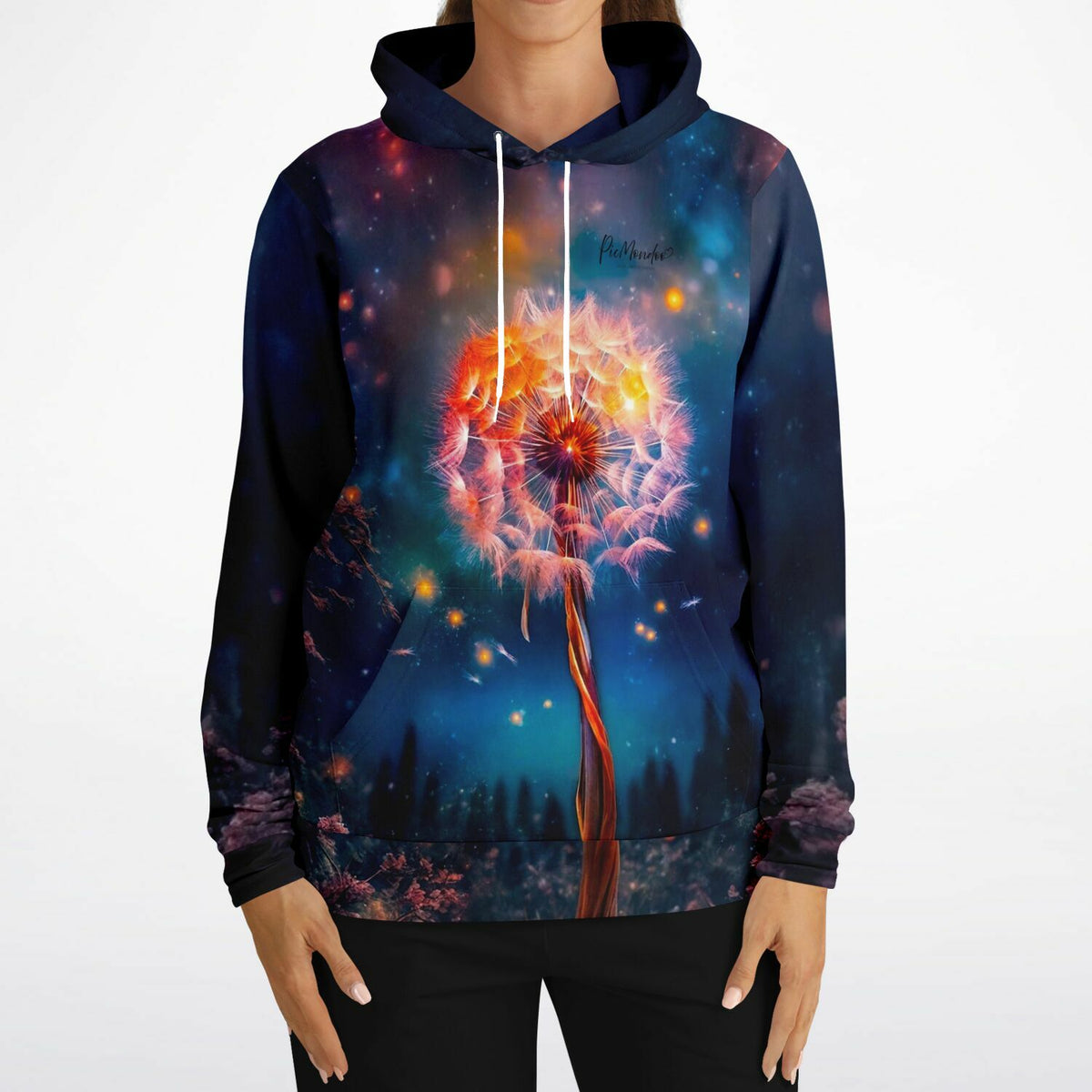 Dreamer Hoodie Fly away by Night mit leuchtender Pusteblume im Weltraum Design für Diamond Painting und Kunst Fans