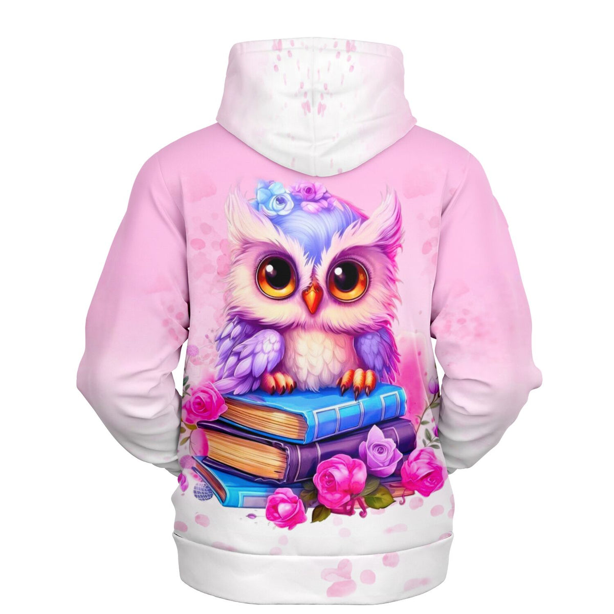 Rosa Dreamer Hoodie mit süßem Büchereulen Motiv, Büchern und Rosen im beliebten Diamond Painting Illustrationsstil