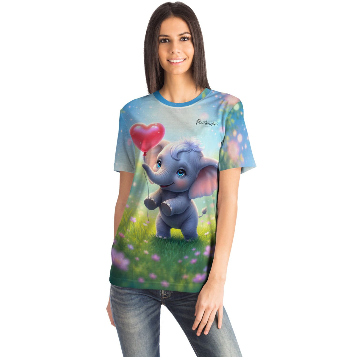 Frau trägt Dreamer T-Shirt mit süßem Elefanten-Motiv, inspiriert von Diamond Painting und Malen nach Zahlen Designs