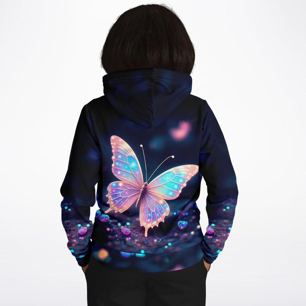 Dreamer Hoodie Lichttänzer mit leuchtendem Schmetterlings-Motiv im Stil von Diamond Painting Kunst für Erwachsene