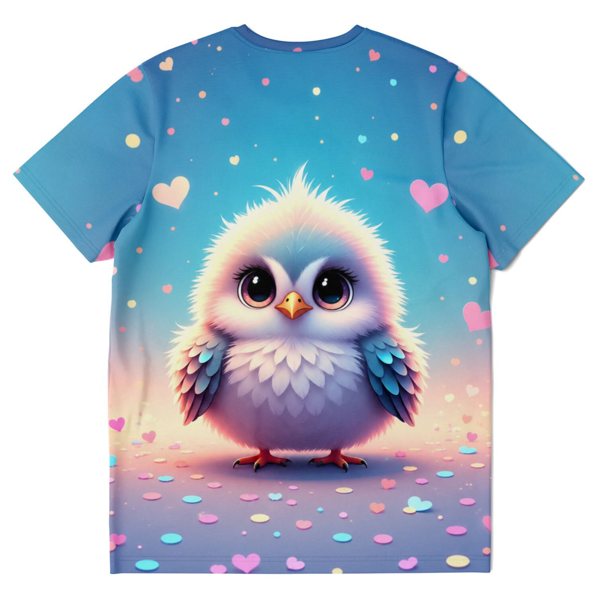 Dreamer T-Shirt mit niedlichem Flausch-Vogel Motiv, Herzen und Punkten im Design passend zu Diamond Painting Kunstwerken.