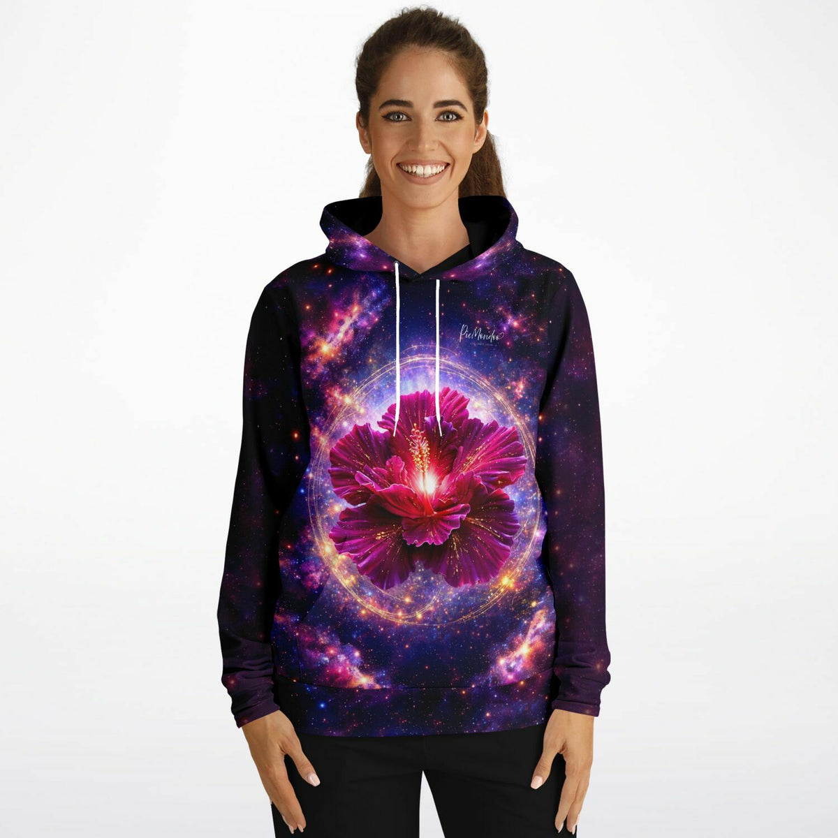Dreamer Hoodie Königin im eigenen Licht mit leuchtender Hibiskusblüte im Weltraumdesign für kreative Diamond Painting Fans