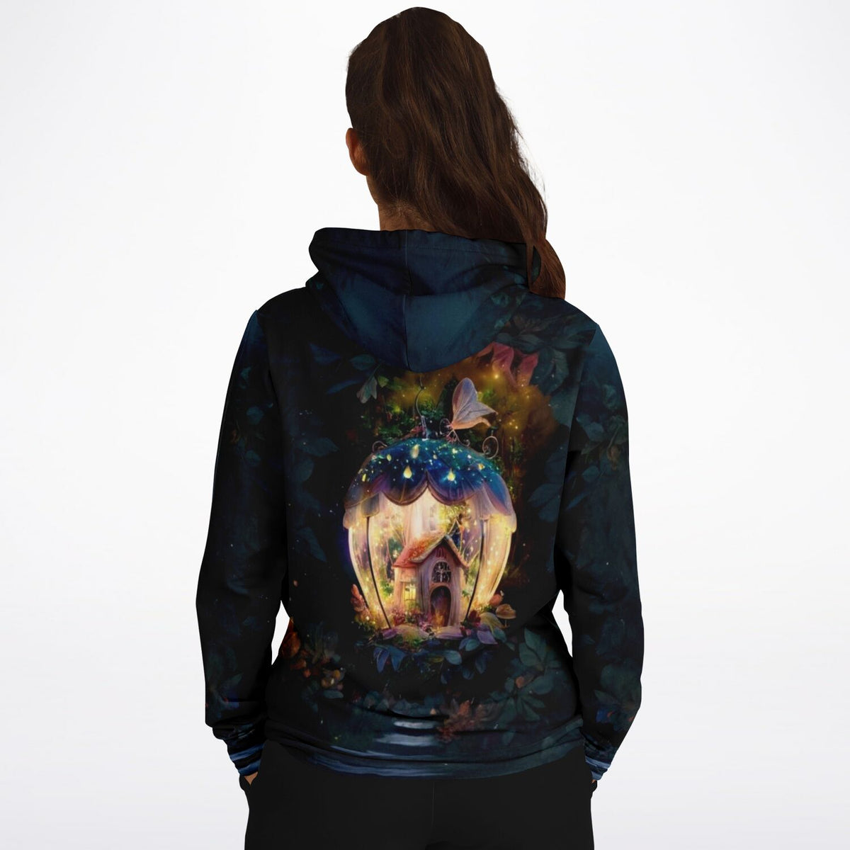 Hoodie mit leuchtendem Fantasiehaus Druck, inspiriert von magischen Diamond Painting und Malen nach Zahlen Motiven