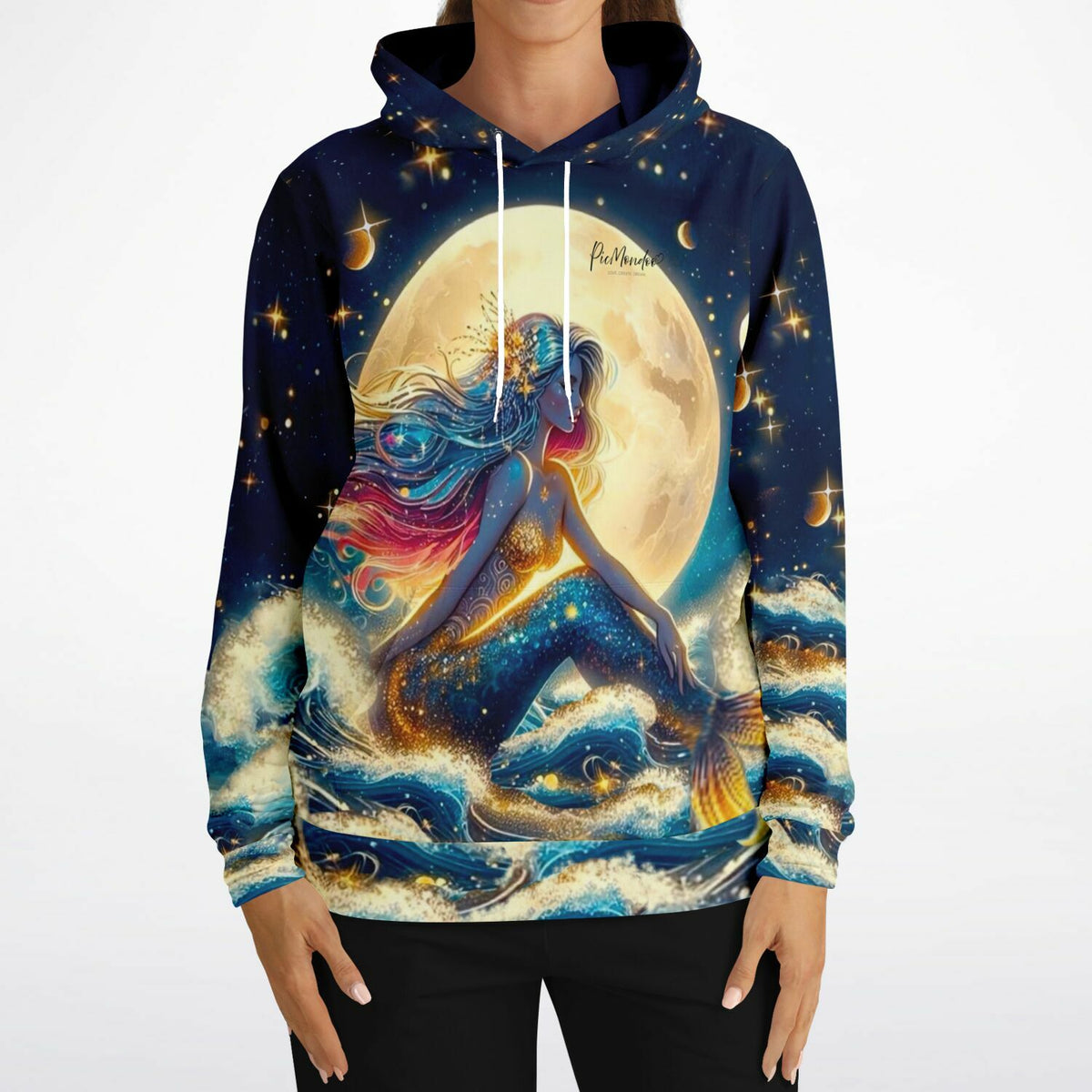 Dreamer Hoodie mit Meerjungfrau-Motiv im Sternenhimmel und Vollmond, perfekt für Fans von Malen nach Zahlen und Kunst.