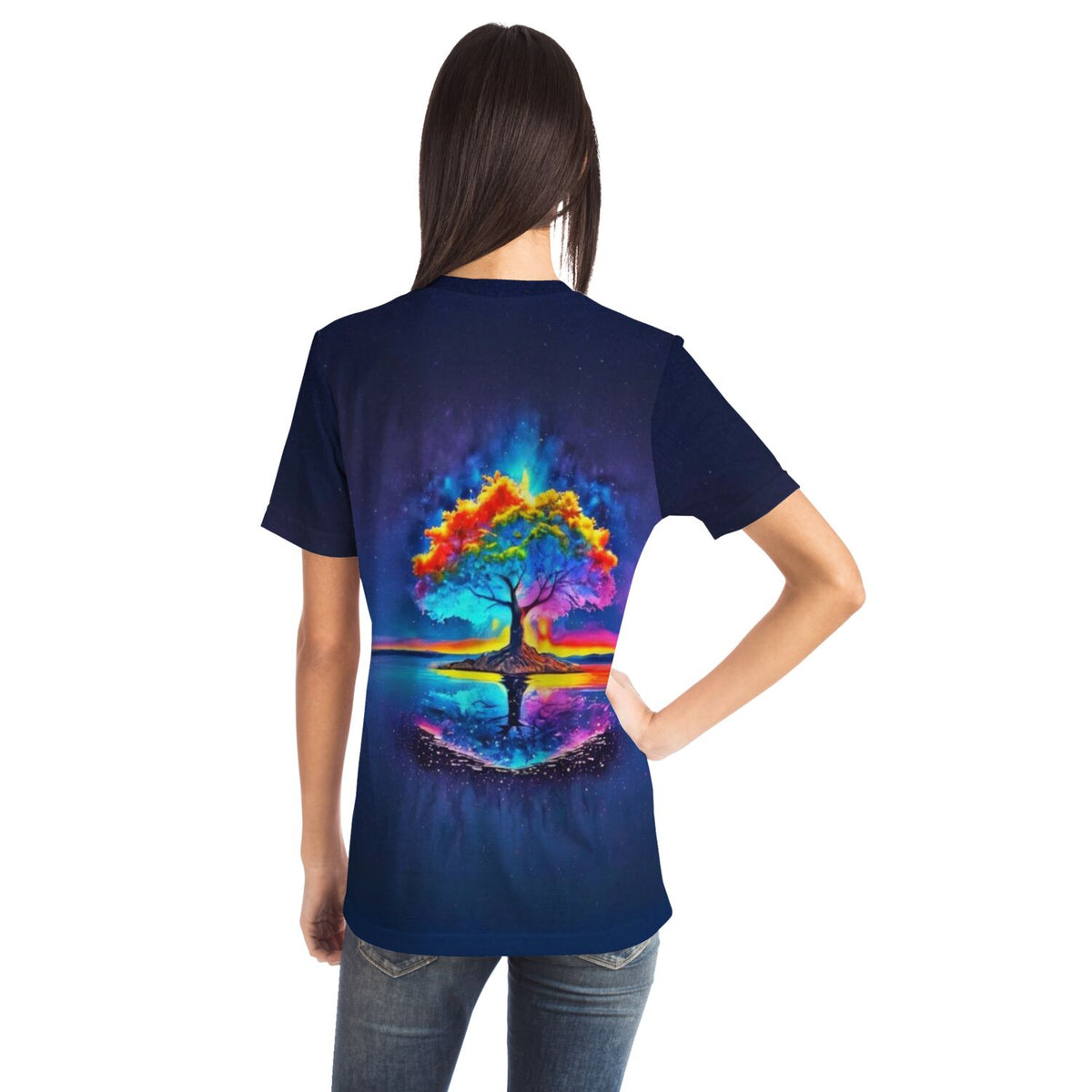 T-Shirt mit buntem Rainbow Tree Motiv, ästhetisch ähnlich wie Diamond Painting oder Malen nach Zahlen für Erwachsene.
