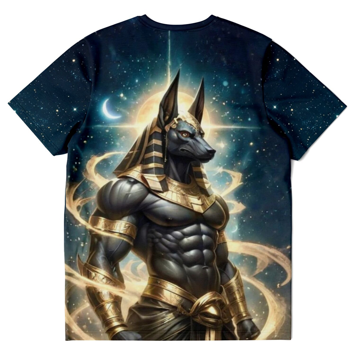 T-Shirt mit Anubis ägyptische Gottheit Motiv im mystischen Weltraum-Design für Fans von Malen nach Zahlen und Kunst