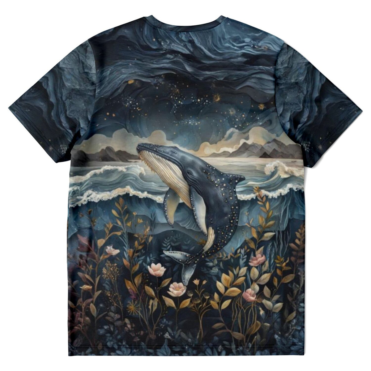 Dreamer T-Shirt von Susen Pfifferling mit mystischem Wal-Motiv, Meer und nächtlichem Sternenhimmel, ideal für Kunst-Fans.