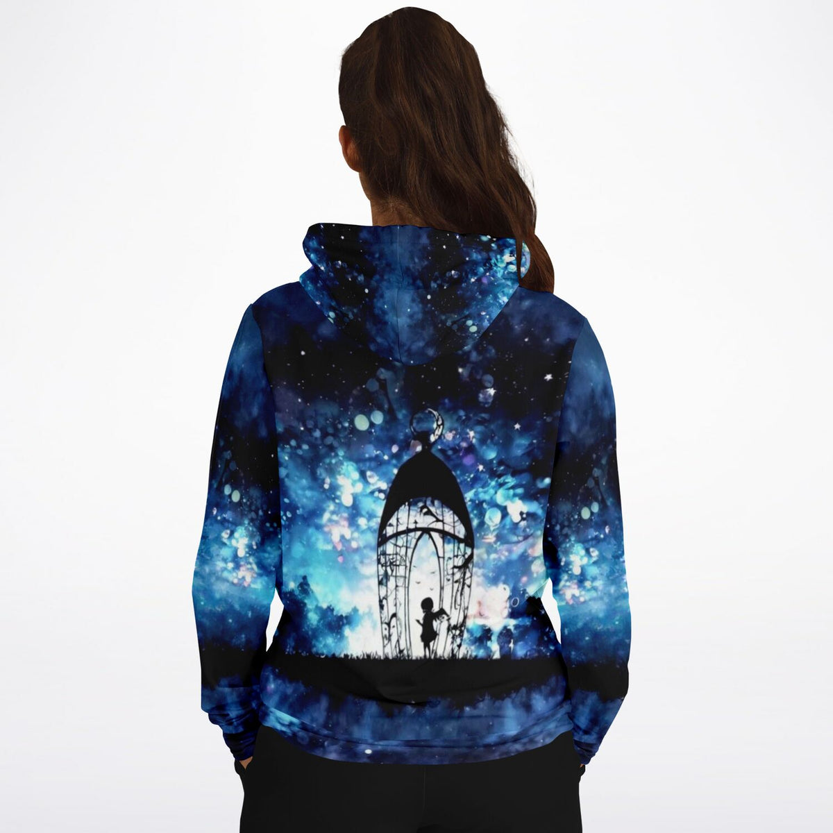 Dreamer Hoodie Engel der vielen Lichter mit blauem Sternenhimmel-Motiv, das an Diamond Painting Kunst erinnert