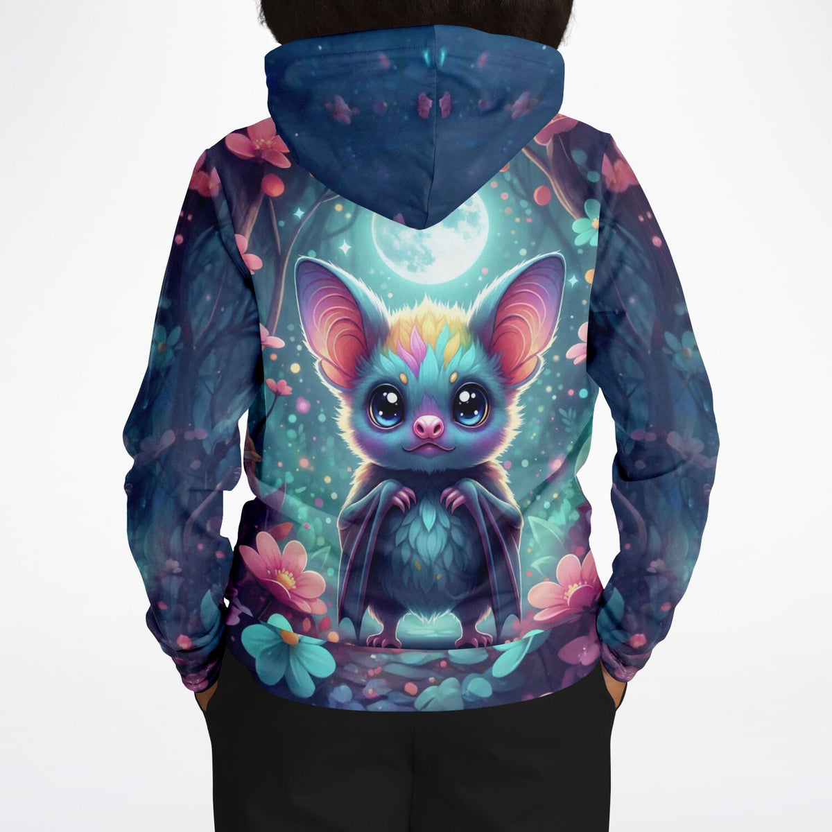 Dreamer Hoodie mit niedlichem Freddy Fledermaus Motiv, inspiriert von Farben wie bei Diamond Painting und Malen nach Zahlen