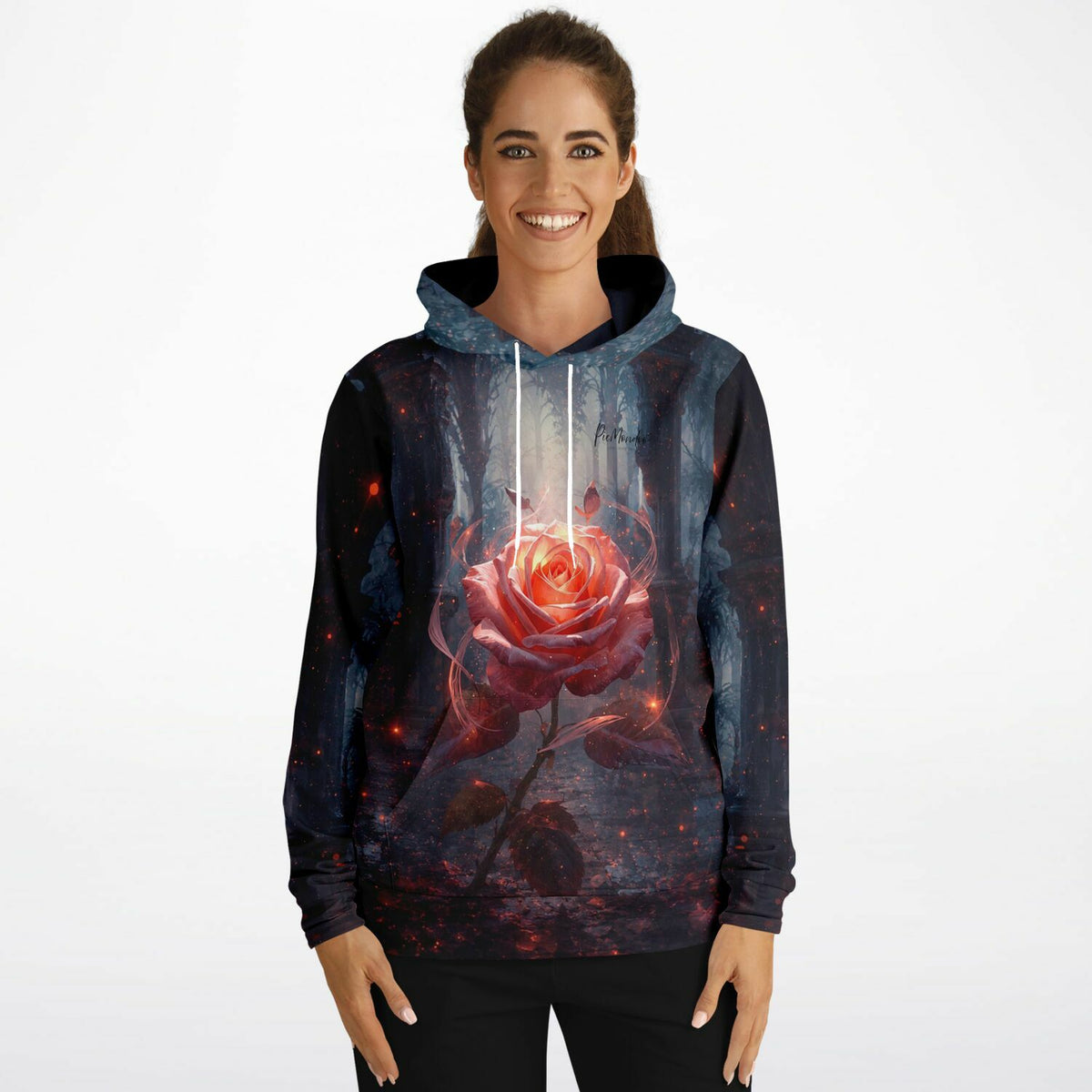 Dreamer Hoodie Herzflamme mit leuchtendem Rosen Motiv für Fans von Diamond Painting und Malen nach Zahlen