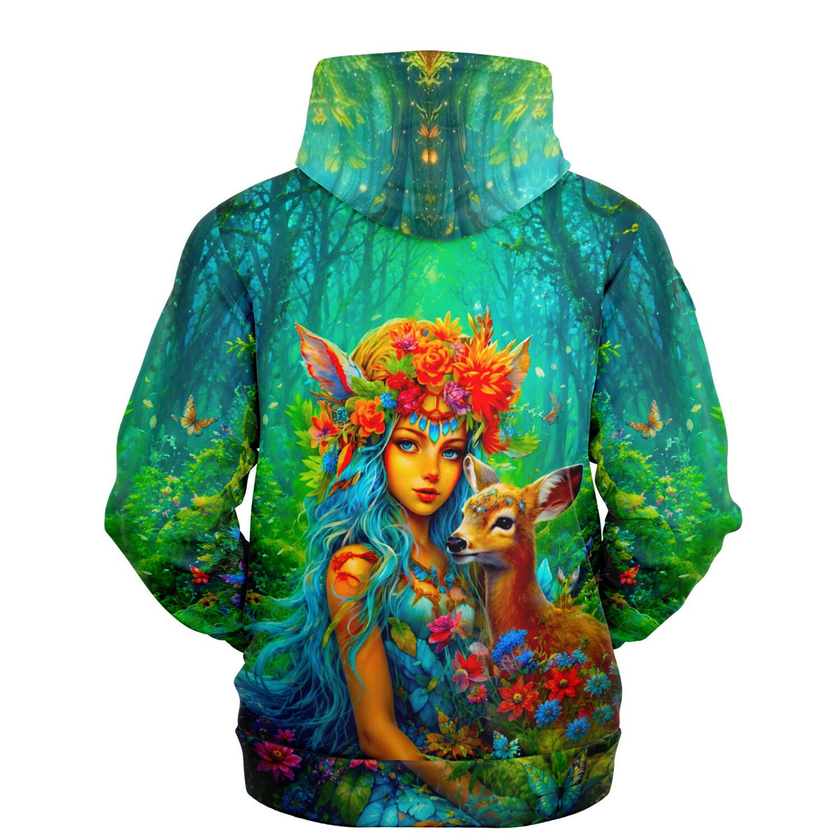 Dreamer Hoodie Waldmädchen mit Reh im magischen Wald. Design-Inspiration ähnlich wie bei Diamond Painting und Malen nach Zahlen.