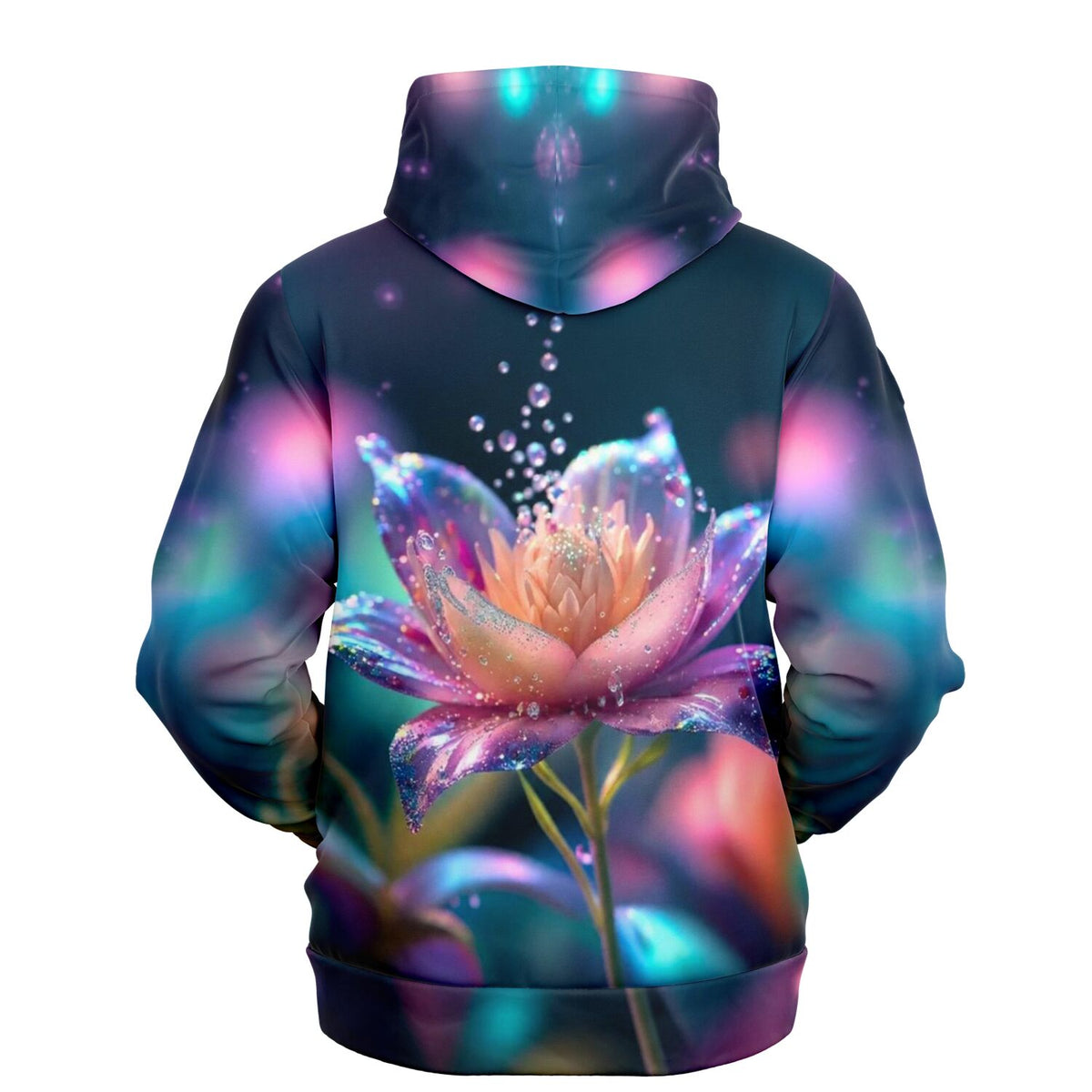 Dreamer Hoodie Sternentau mit leuchtender Blumen-Grafik in kräftigen Neonfarben und mystischem Design