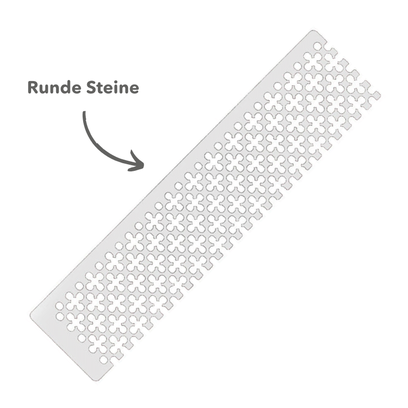 Edelstahl Steinschablone für Diamond Painting mit Aussparungen für runde Steine zum Setzen gerader Linien.