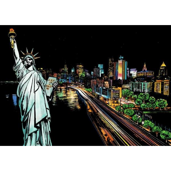 Scratch Painting Set mit Freiheitsstatue und New York Skyline bei Nacht für DIY-Kunst-Fans
