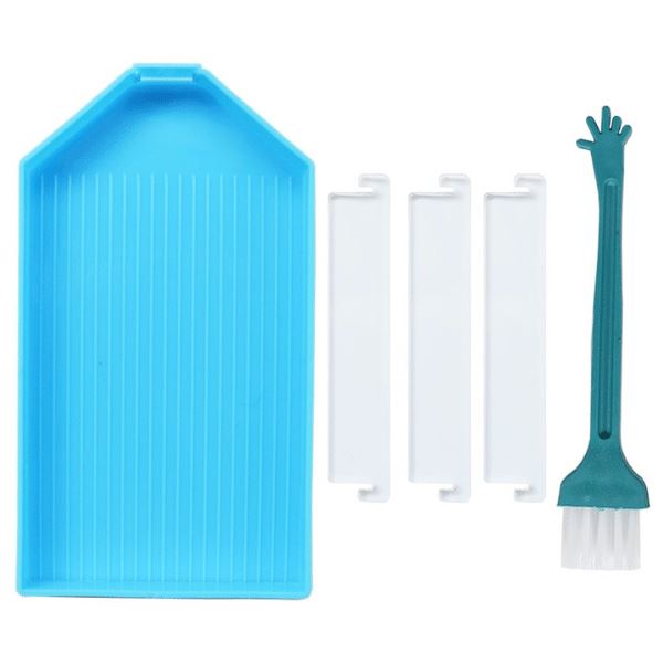 Blaues Diamond Painting Schiffchen Set mit drei Trennwänden und Reinigungsbürste als wichtiges DIY Zubehör