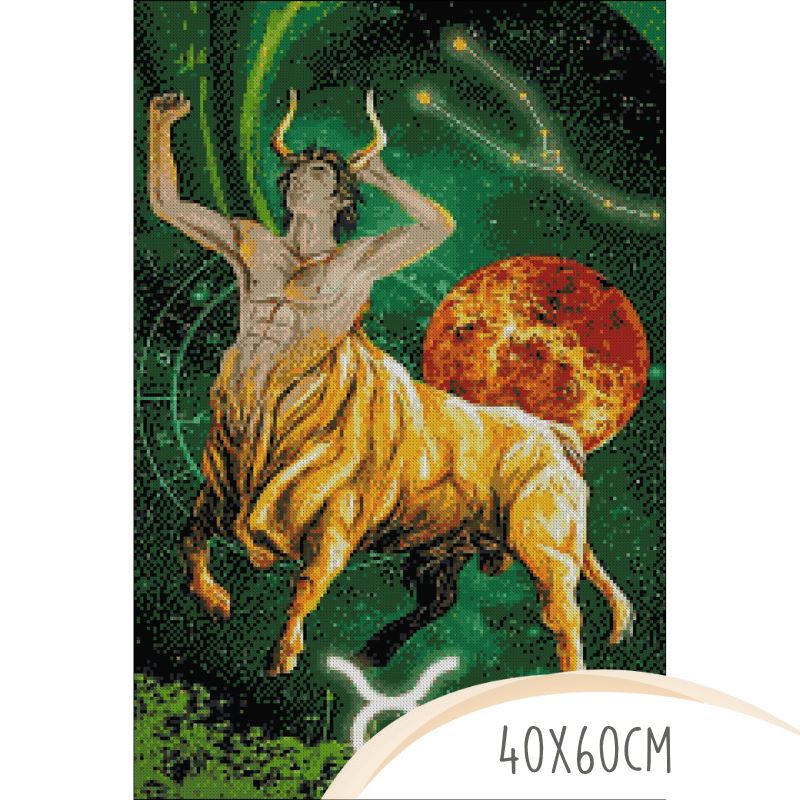 Diamond Painting Leuchtbild Sternzeichen Stier mit glitzernden Steinen auf 40x60cm Leinwand