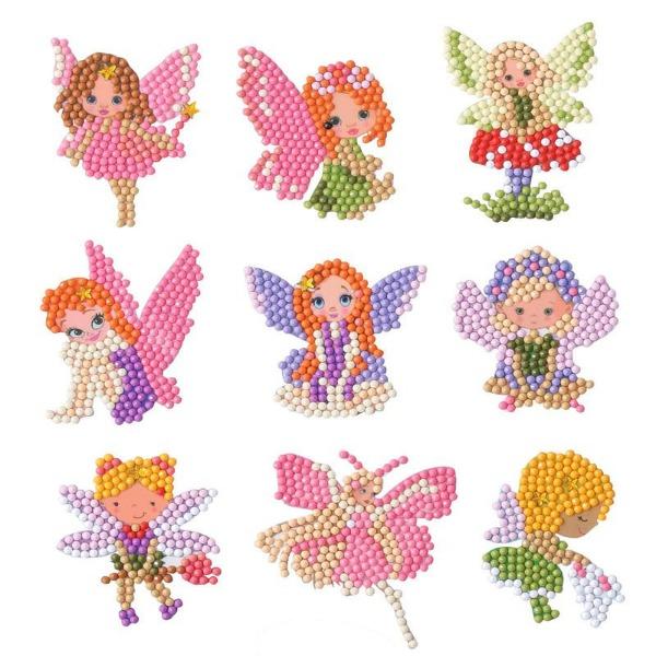 Diamond Painting Sticker Set mit bunten Feen-Motiven aus funkelnden Steinen zum Basteln für Kinder