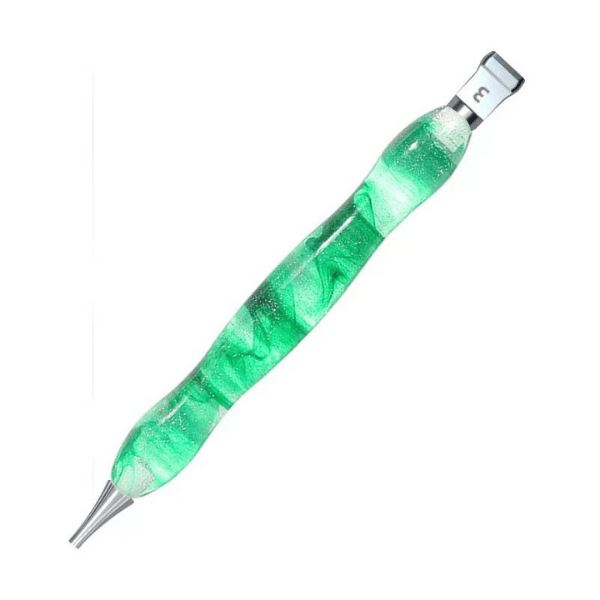 Ergonomischer Diamond Painting Stift Farbenspiel in Grün mit Glitzer-Optik als praktisches Diamond Painting Zubehör