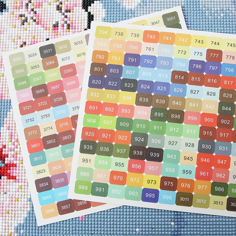 Bunte DMC Sticker Etiketten für Diamond Painting Aufbewahrungsboxen zur Organisation von Diamanten nach Farbnummern