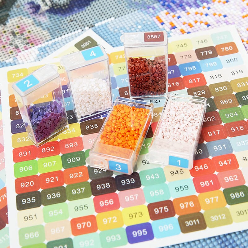 Bunte DMC Etiketten Sticker zur Organisation von Diamond Painting Steinen in Aufbewahrungsdöschen für Zubehör