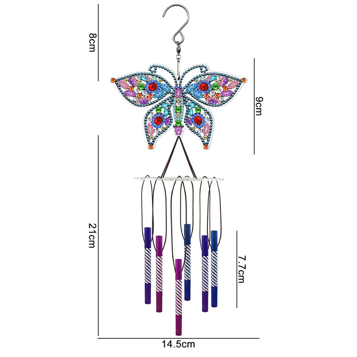 Diamond Painting Windspiel als Schmetterling mit bunten Strass Steinen zum Basteln für Zuhause